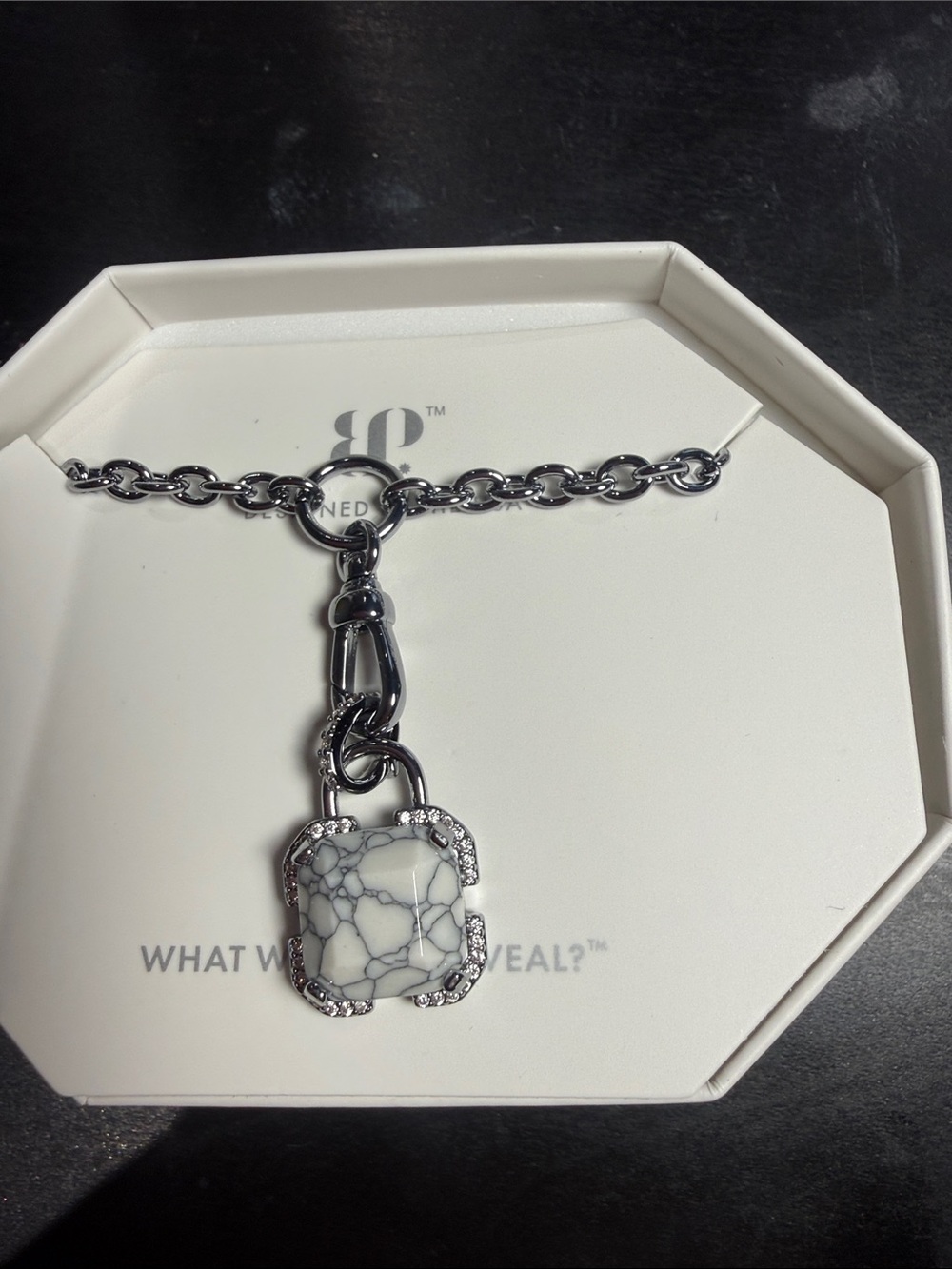White Howlite Pendant Necklace with Silver Chain